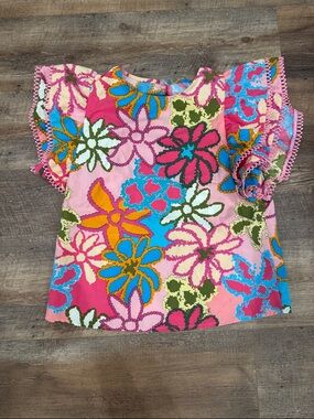 Kids Floral Ruffle Sleeve Top - Pink Multi